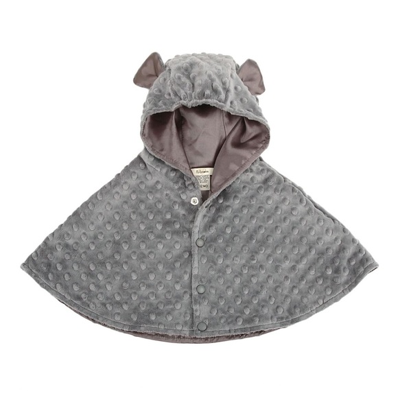 5/$50+FS [12-18m] Charcoal Minky Dot Baby Hooded Cape - Picture 1 of 3